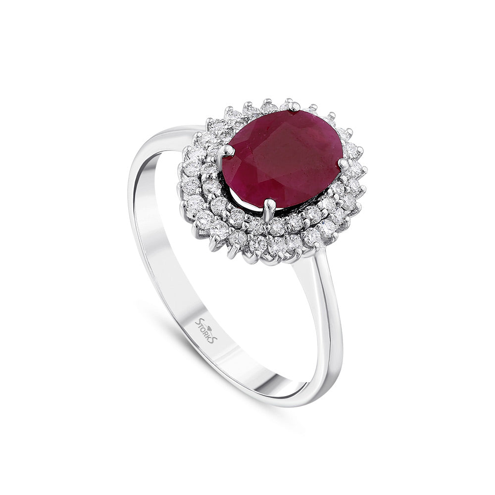 1.71 Karat Anturaj Due’S Yakut Diamante Anello