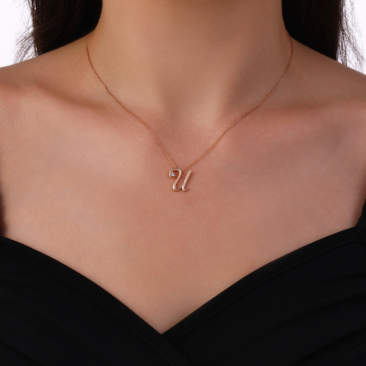 0.03 Karat Diamante N Harf Collana