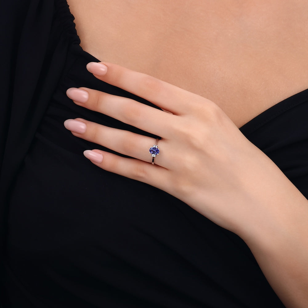 0.90 Karat Tanzanit Diamante Anello