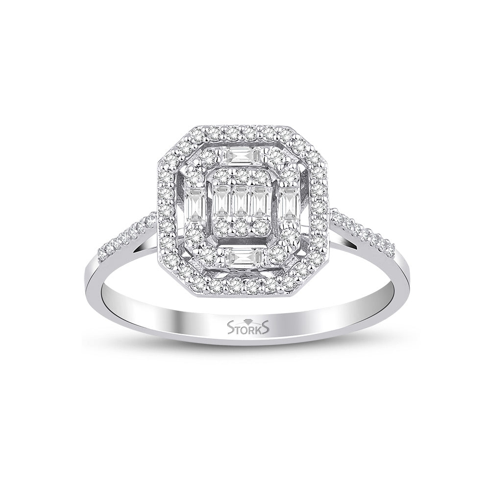 0.38 Karat Laranj Baget Diamante Anello