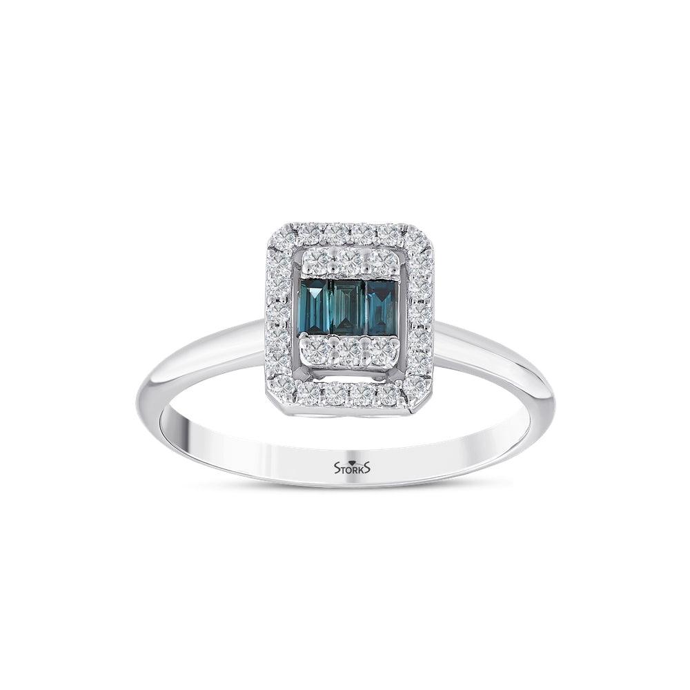 0.34 карата Deep Blue бриллиантовое кольцо с огранкой багет