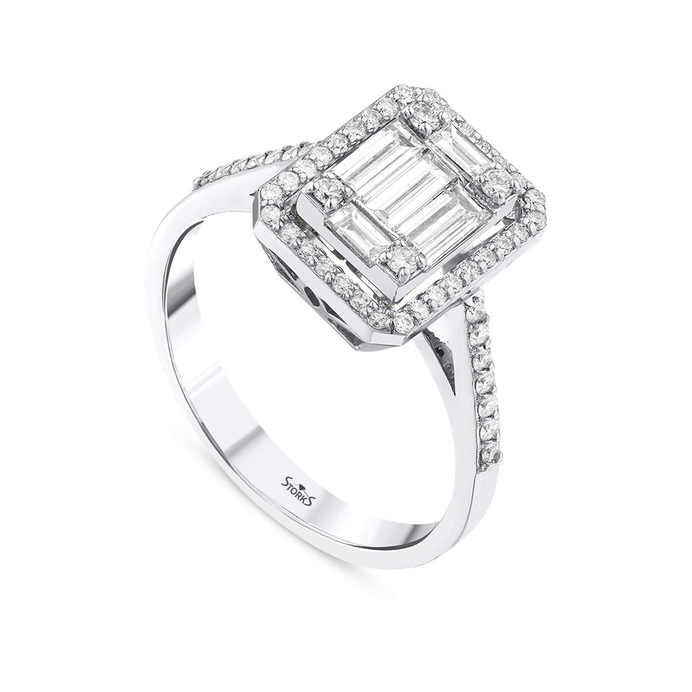 0.72 Karat Magnolia Baget Diamante Anello