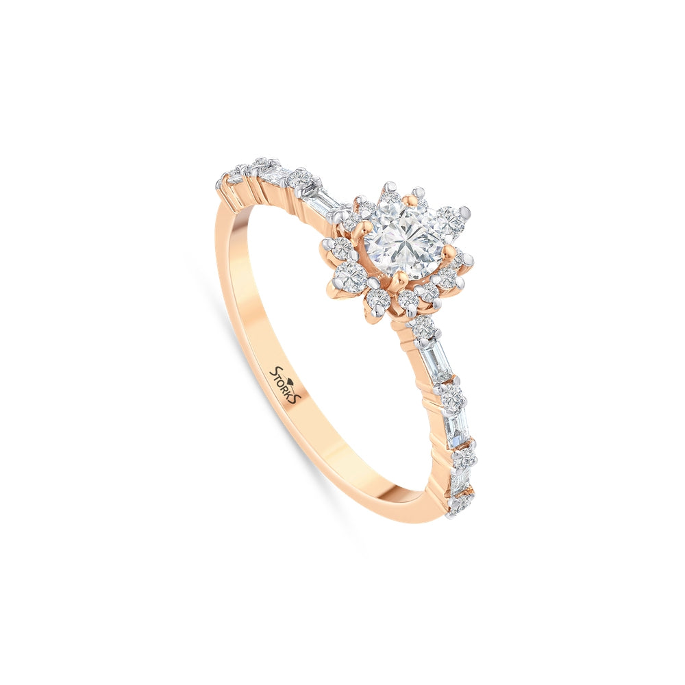 0.58 Karat Flora Baget Diamante Anello