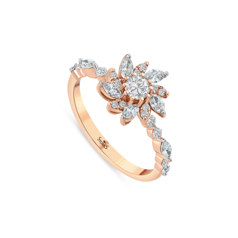 0.77 Karat Flora Markiz Diamante Anello