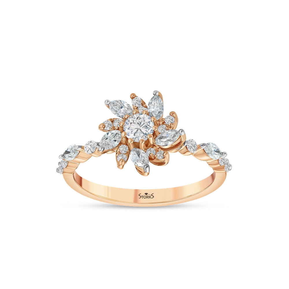 0.77 Karat Flora Markiz Diamante Anello