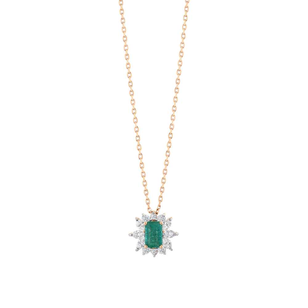 0.93 Karat Flora Zümrüt Markiz Diamante Collana