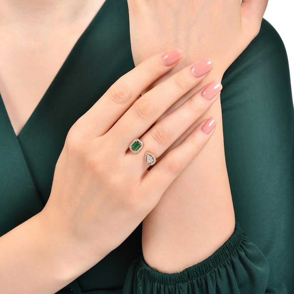 0.89 Karat Double Zümrüt Diamante Anello