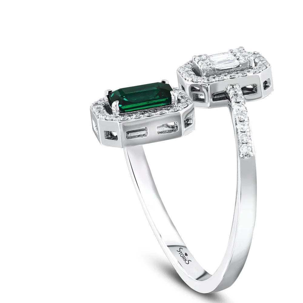 0.86 Karat Double Zümrüt Diamante Anello