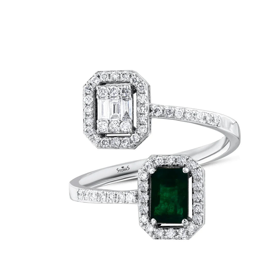 0.86 Karat Double Zümrüt Diamante Anello