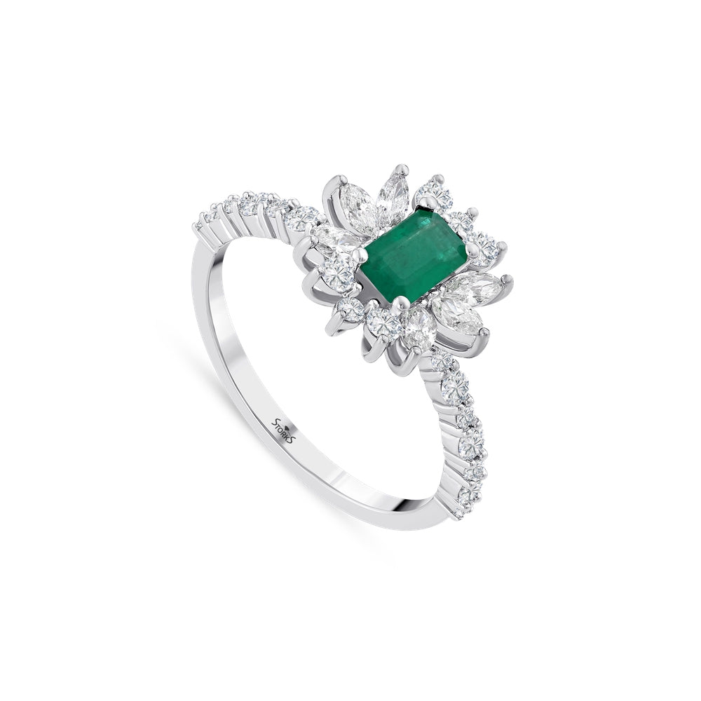 1.13 Karat Flora Zümrüt Markiz Diamante Anello