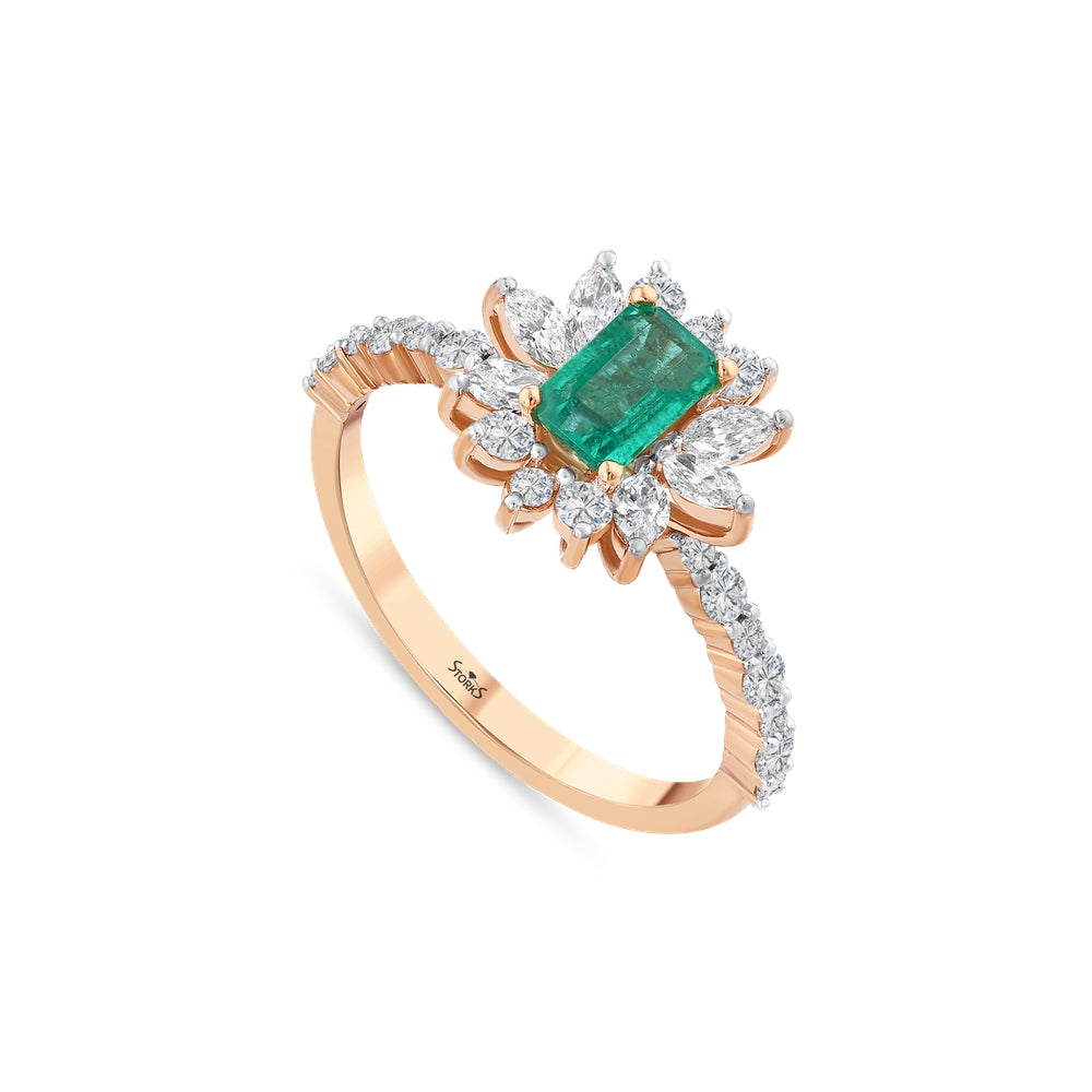 1.13 Karat Flora Zümrüt Markiz Diamante Anello