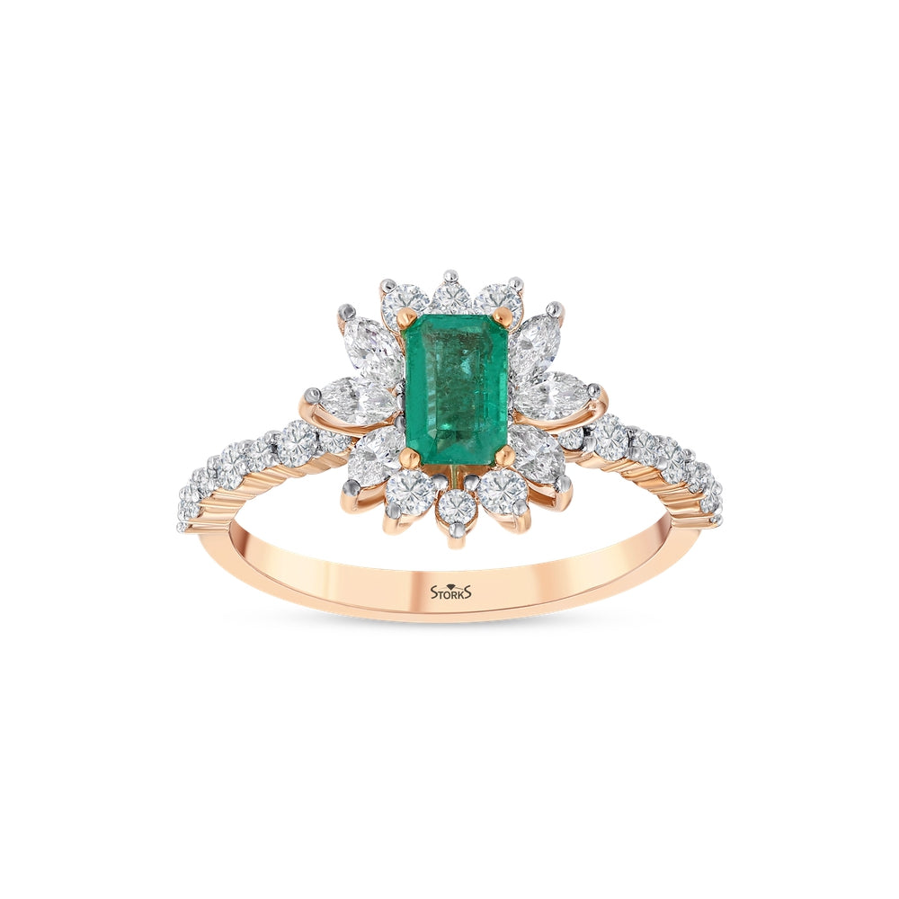 1.13 Karat Flora Zümrüt Markiz Diamante Anello