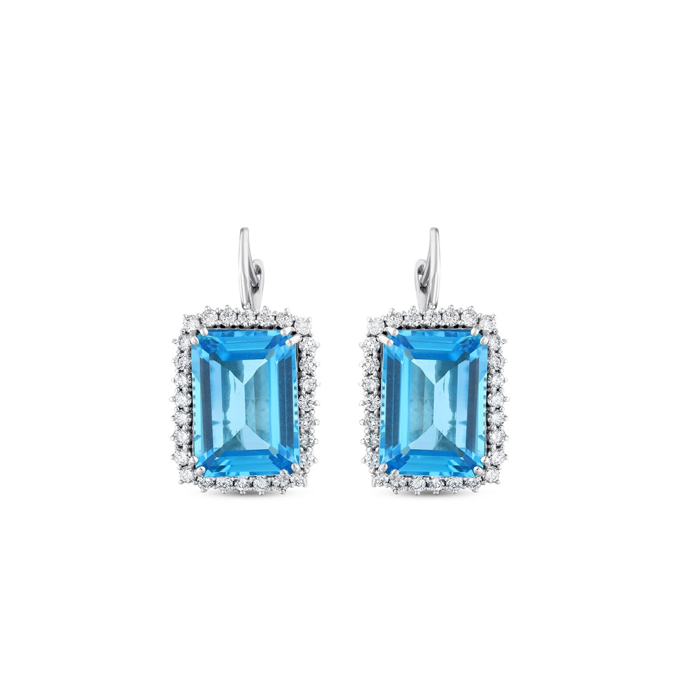 36.96 Karat Blue Topaz Diamante Orecchini