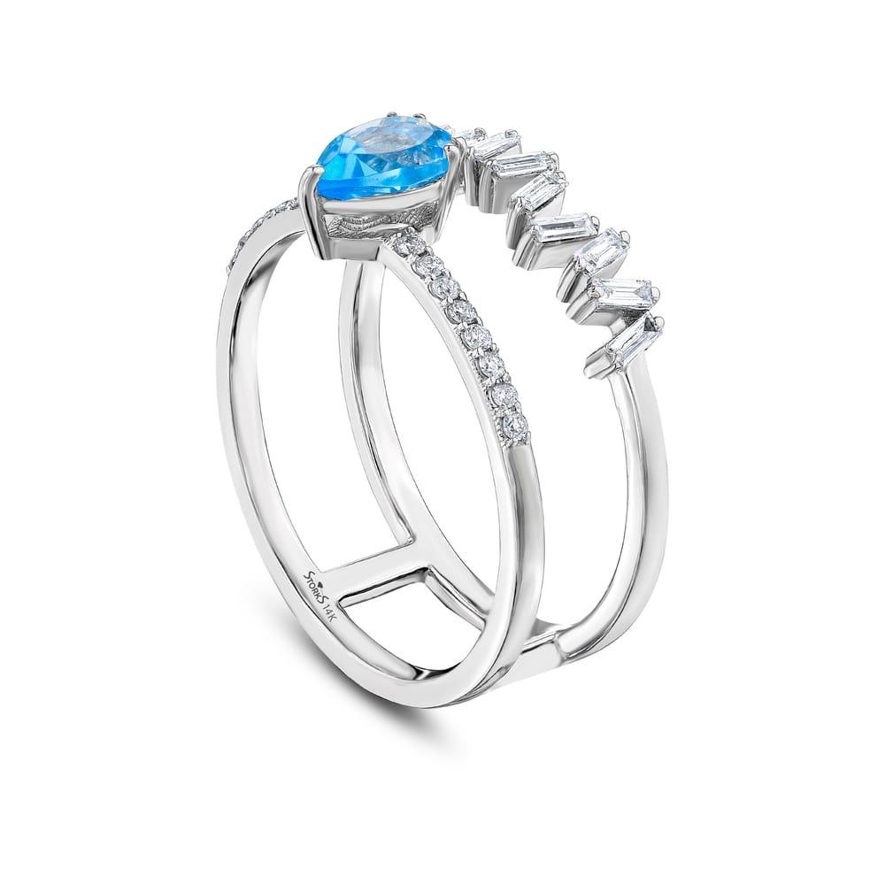 0.82 Karat Tide Blue Topaz Diamante Anello