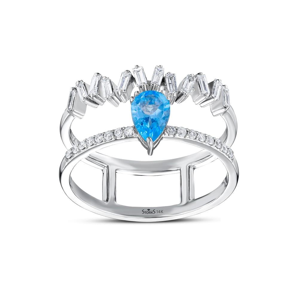 0.82 Karat Tide Blue Topaz Diamante Anello