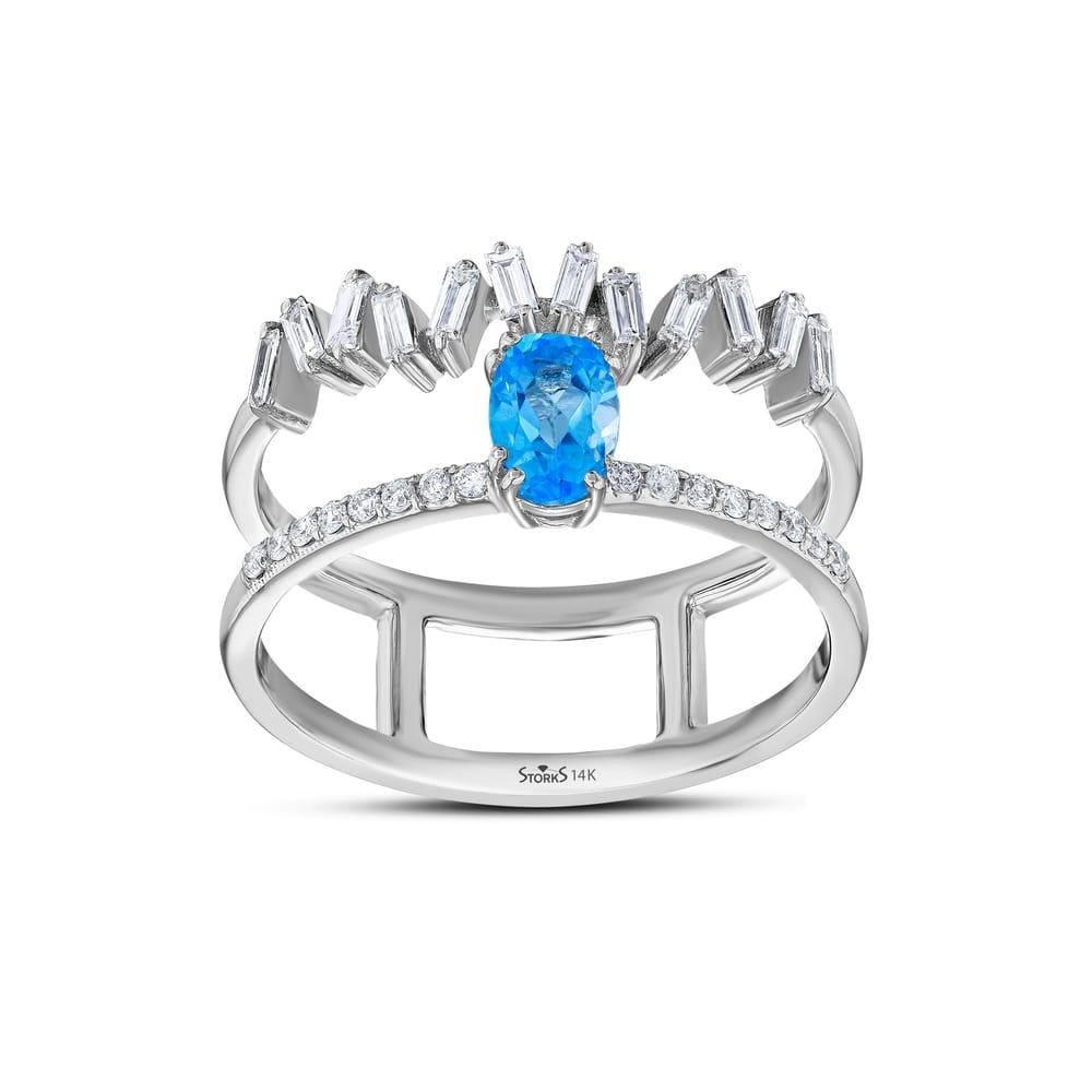 0.92 Karat Tide Blue Topaz Diamante Anello