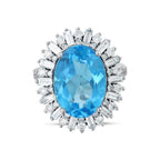 12.87 Karat Blue Topaz Diamante Anello