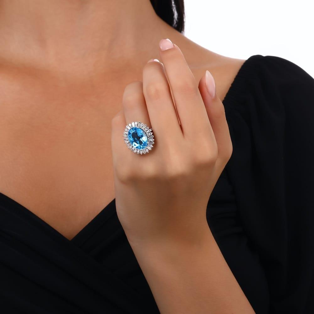 12.87 Karat Blue Topaz Pırlanta Yüzük