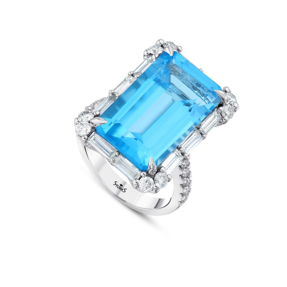 19.10 Karat Blue Topaz Pırlanta Yüzük