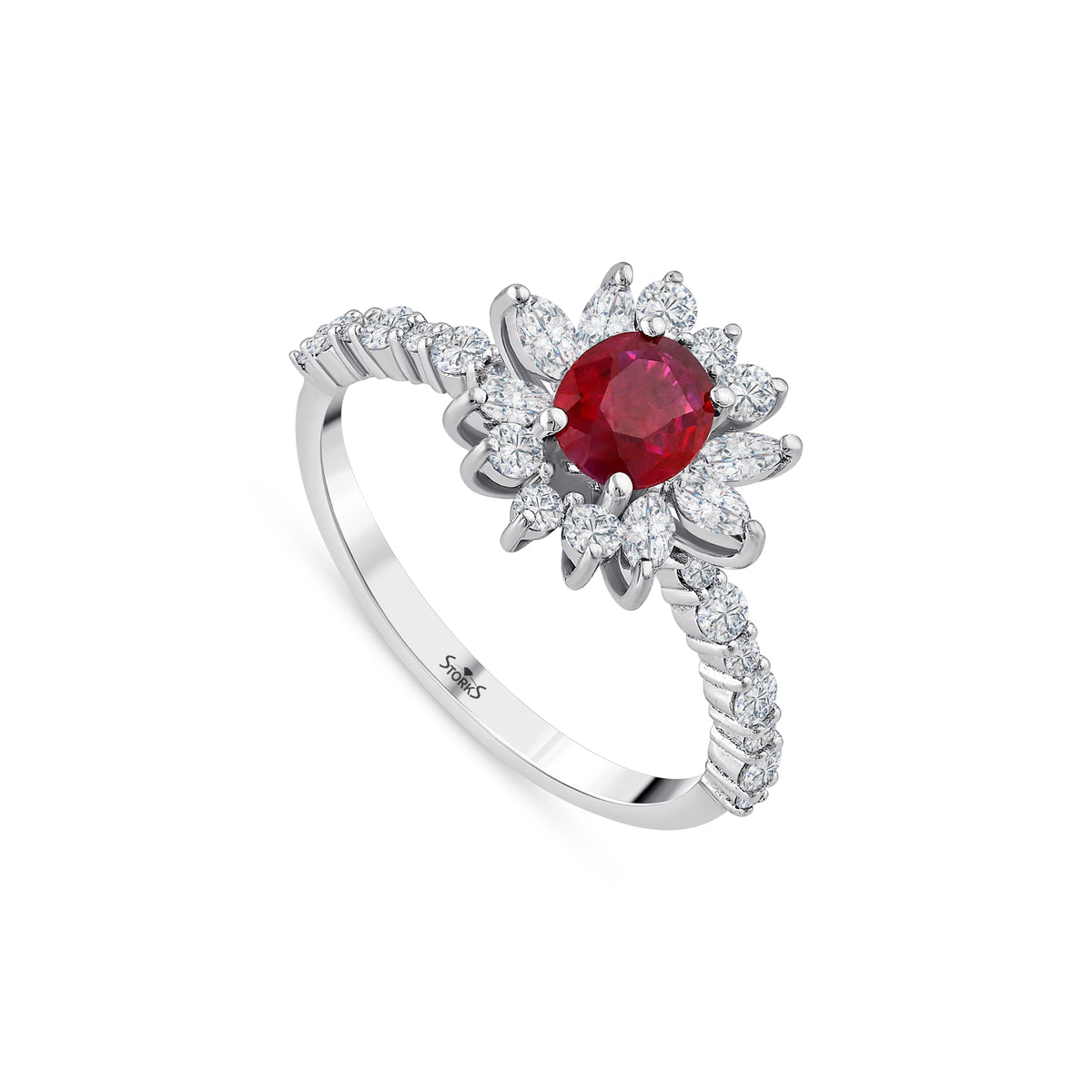 1.35 Karat Flora Yakut Markiz Diamante Anello