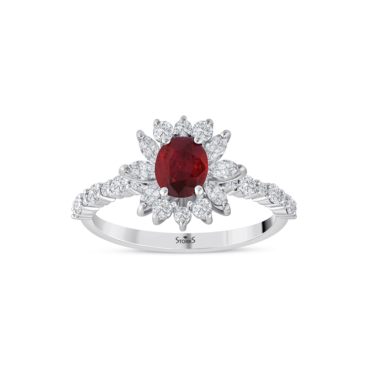 1.35 Karat Flora Yakut Markiz Diamante Anello