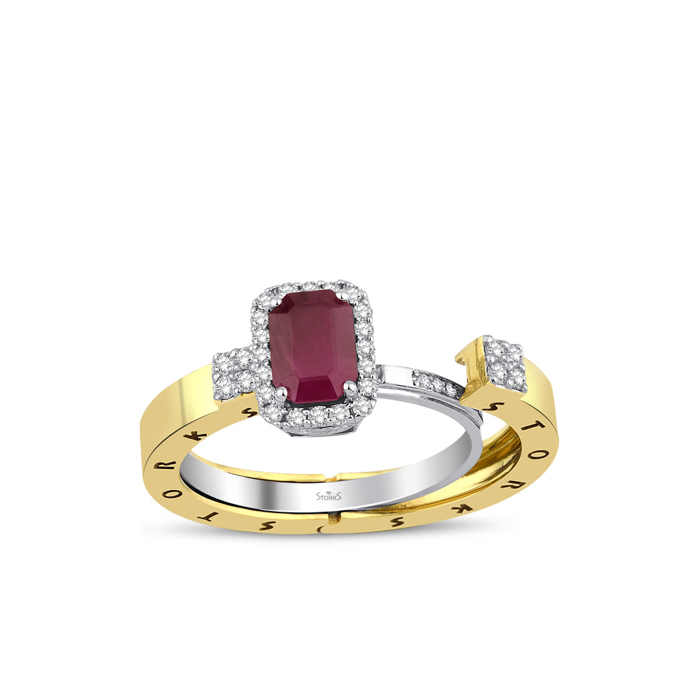1.38 Karat Yakut Diamante Storks Anello
