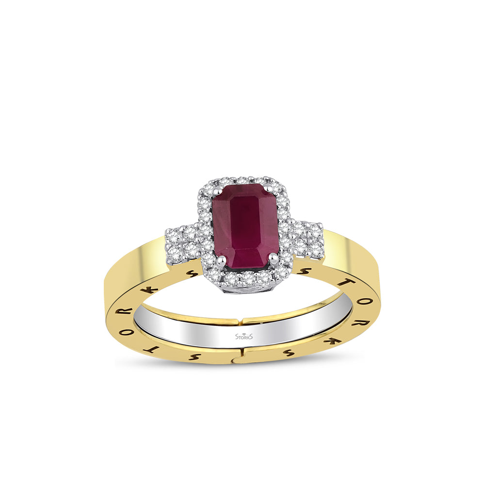 1.38 Karat Yakut Diamante Storks Anello