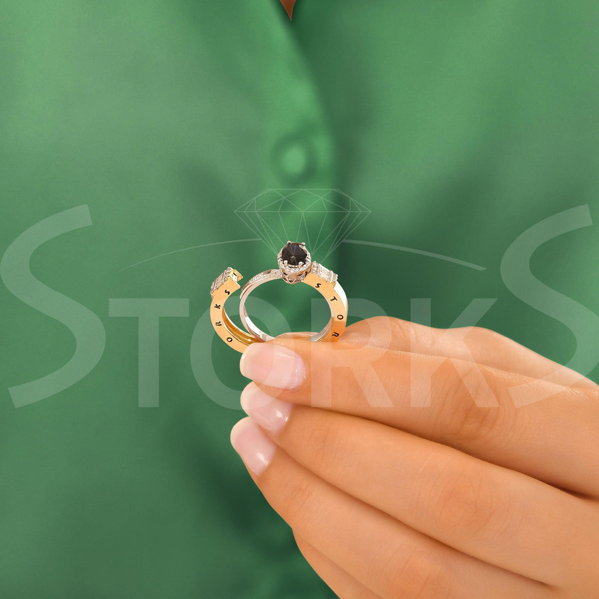 1.15 Karat Safir Diamante Storks Anello