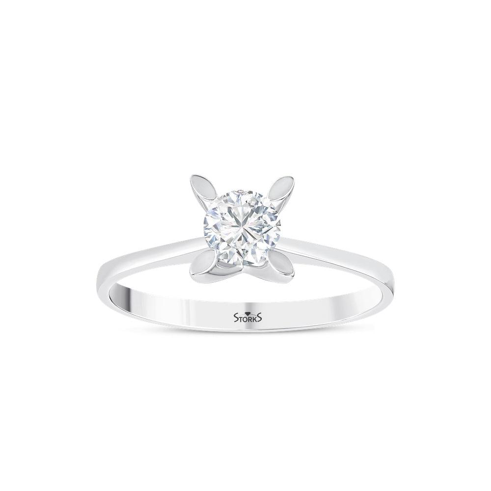 0.40 Karat Leaf Solitario Diamante Anello