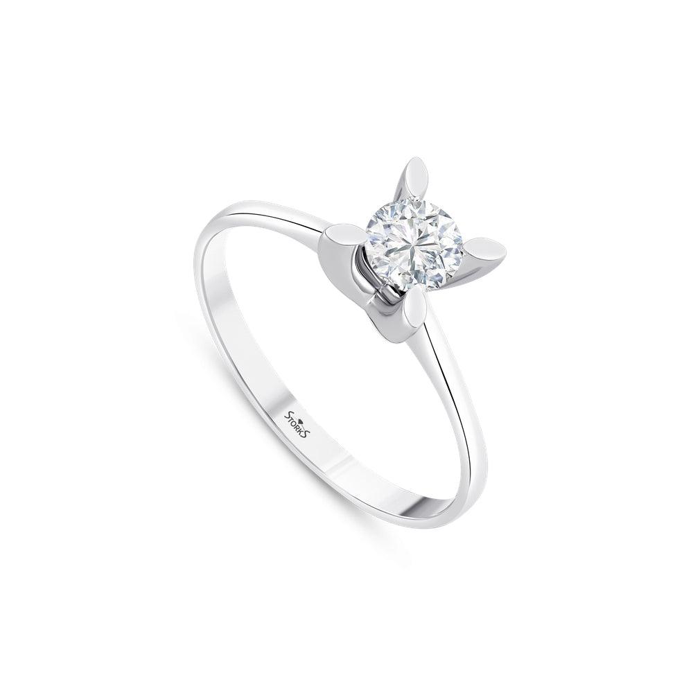 0.40 Karat Leaf Solitario Diamante Anello