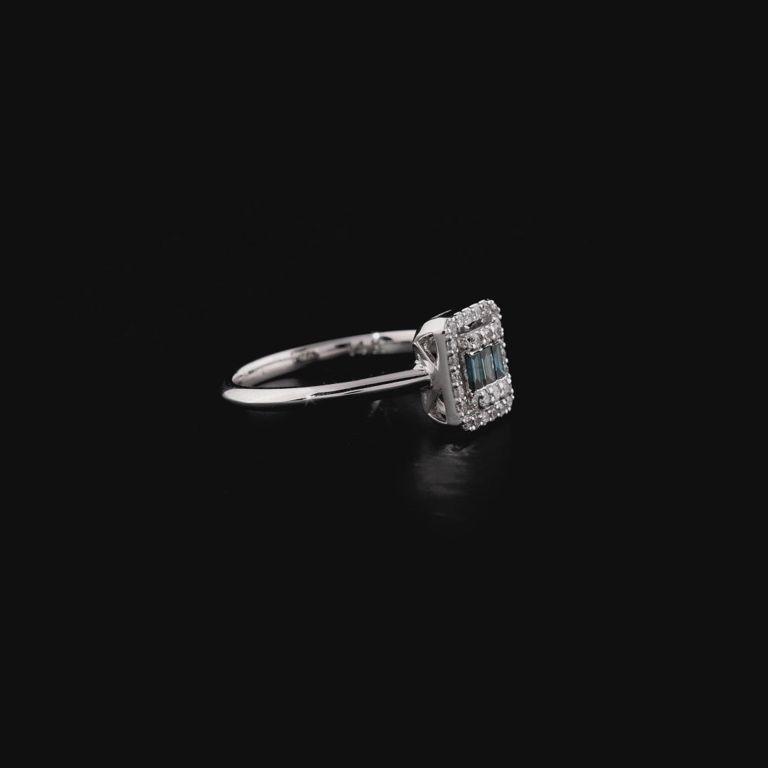 0.34 Karat Deep Blue Baget Pırlanta Yüzük
