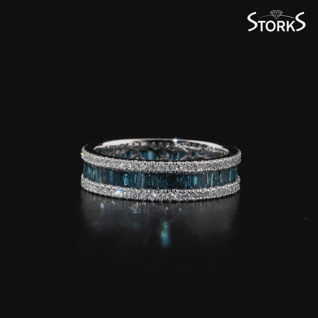 1.61 Karat Mavi Pırlantalı Deep Blue Tamtur Baget Yüzük