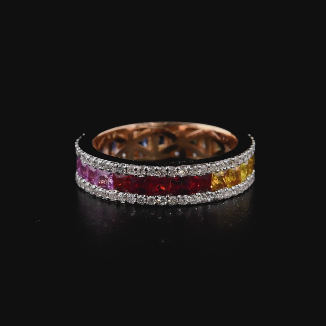 3.73 Karat Rainbow Koleksiyonu Tamtur Renkli Safir ve Pırlantalı Yüzük
