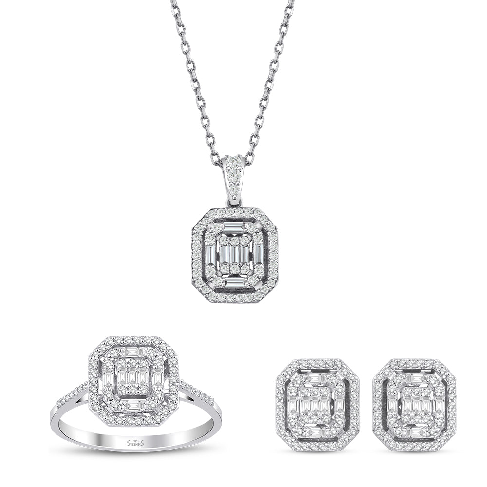 1.26 Karat Laranj Baget Pırlanta Set