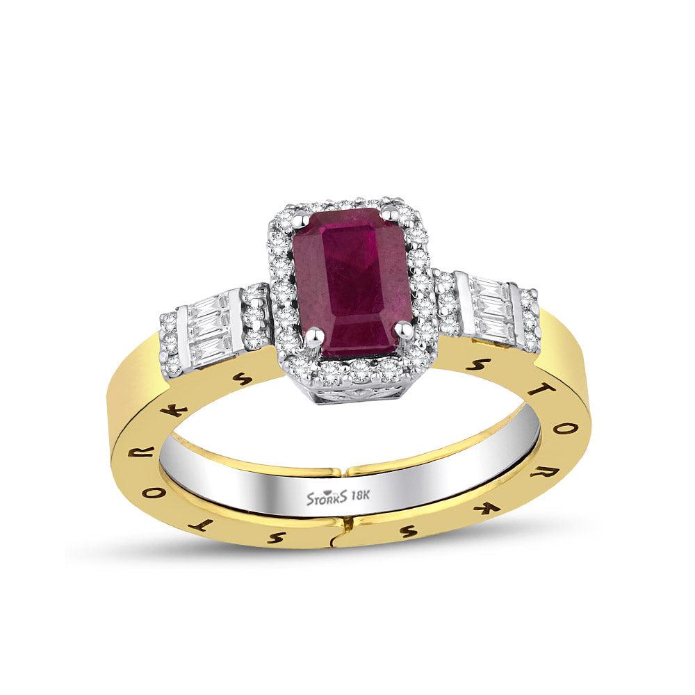 1.55 Karat Yakut Diamante Storks Anello