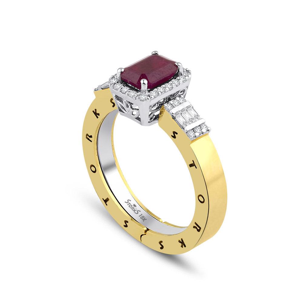 1.55 Karat Yakut Diamante Storks Anello