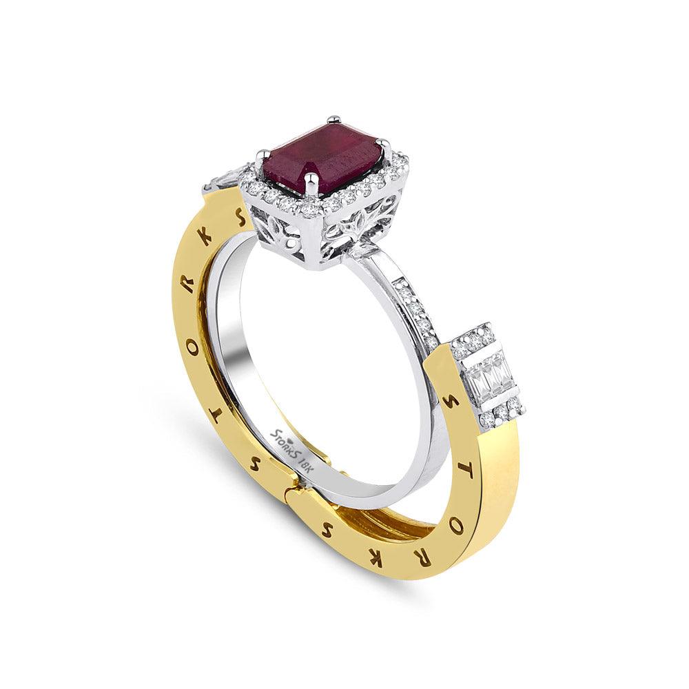 1.55 Karat Yakut Diamante Storks Anello