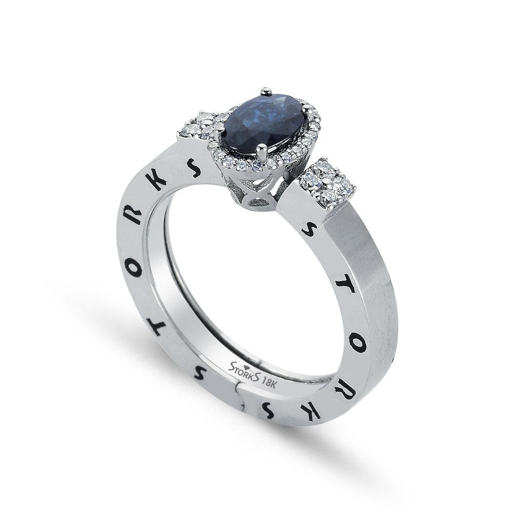 0.88 Karat ovale Safir Diamante Storks Anello