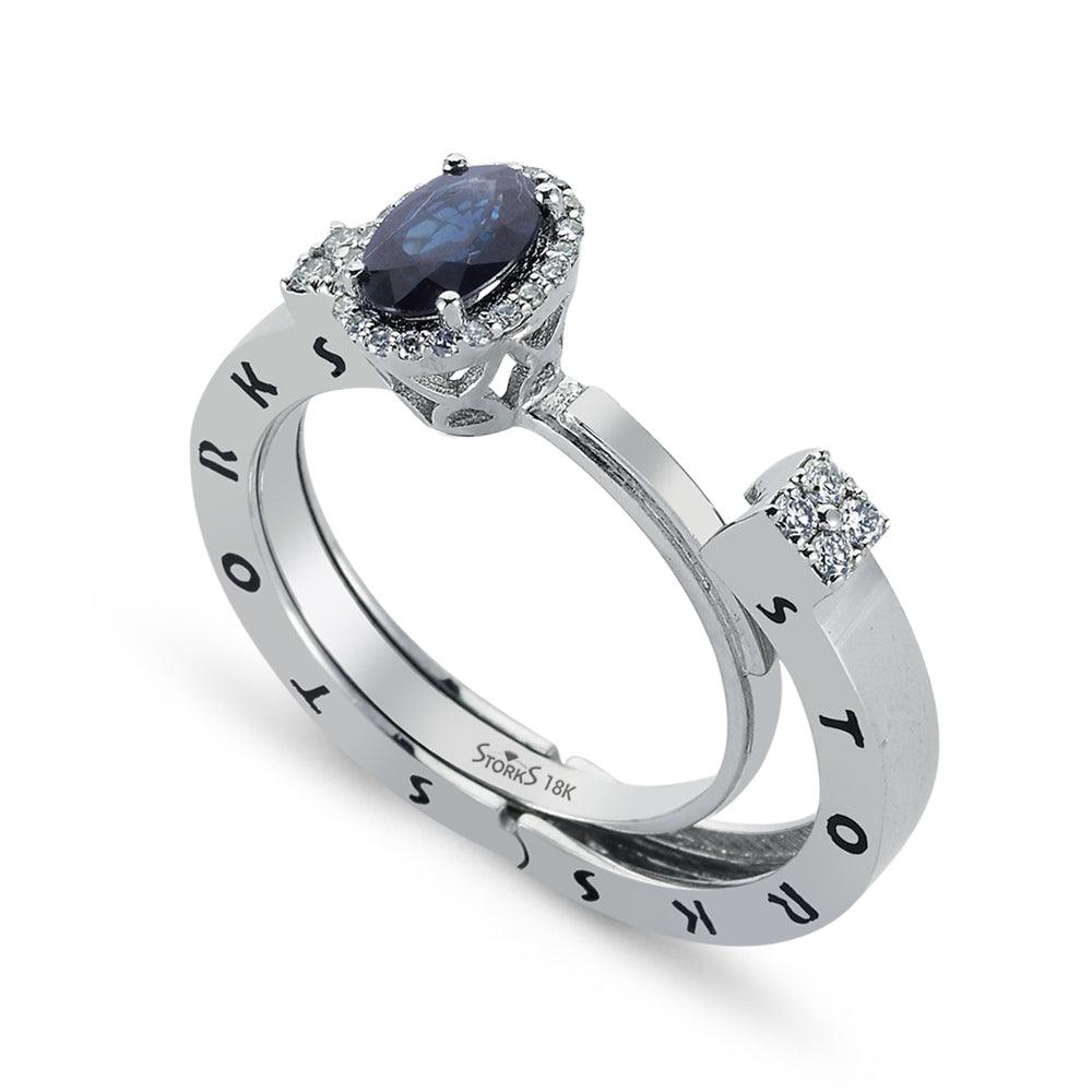 0.88 Karat ovale Safir Diamante Storks Anello